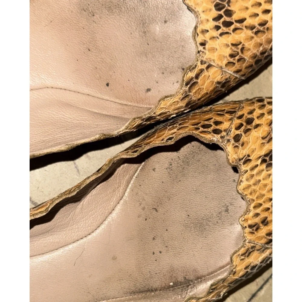 Chloe‎ Lauren Ballet Flats Brown Snakeskin Scalloped Womens Shoe Size EU 37 US 7